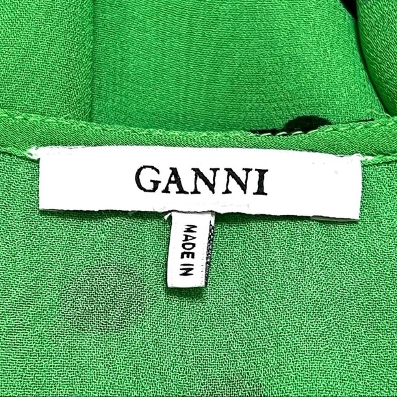 Ganni Dainty Georgette Green Polka Dot Bell Sleeve Wrap Top Women’s EU 36 - Picture 12 of 12